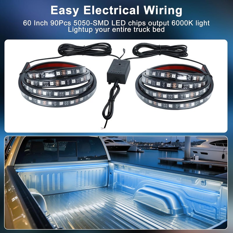 Ligrel 2PCS 60" RGB Truck Bed Light Strip Kit Remote Controlled Color Changing LED Bars with Music Sync, IP67 Waterproof for Pickup Trucks, SUVs, RVs/Boats - Image 5